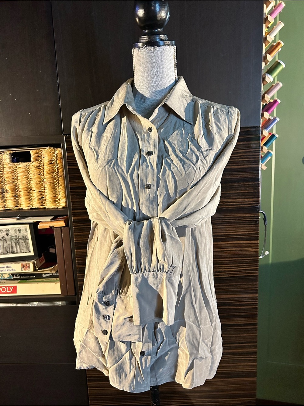 J. Crew Taupe 100% Silk Button Down Shirt